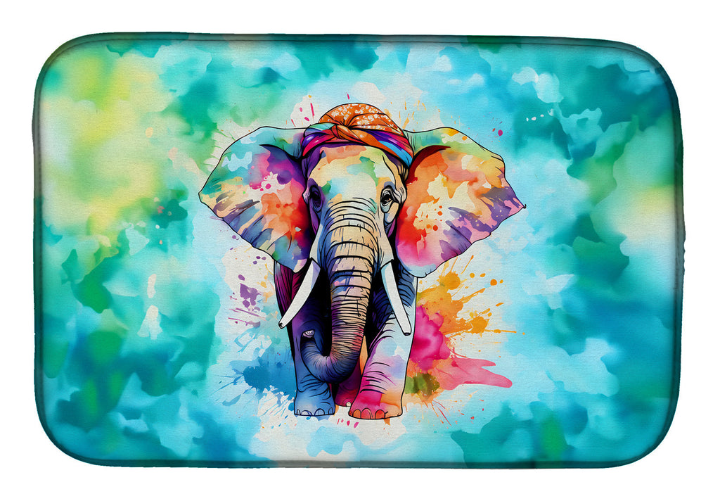Hippie Animal Elephant Dish Drying Mat Absorbent Dish Drying Mat Pad for Kitchen Counter Dish Drainer Mat for Countertop, 14 x 21", Multicolor