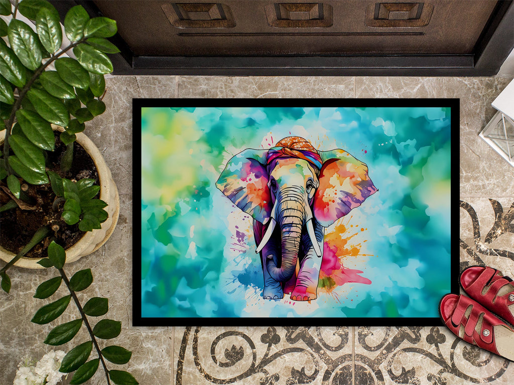 Hippie Animal Elephant Doormat Indoor Outdoor 24H X 36W Front Door Mat Rugs for Entryway, Non Slip Washable Low Pile,