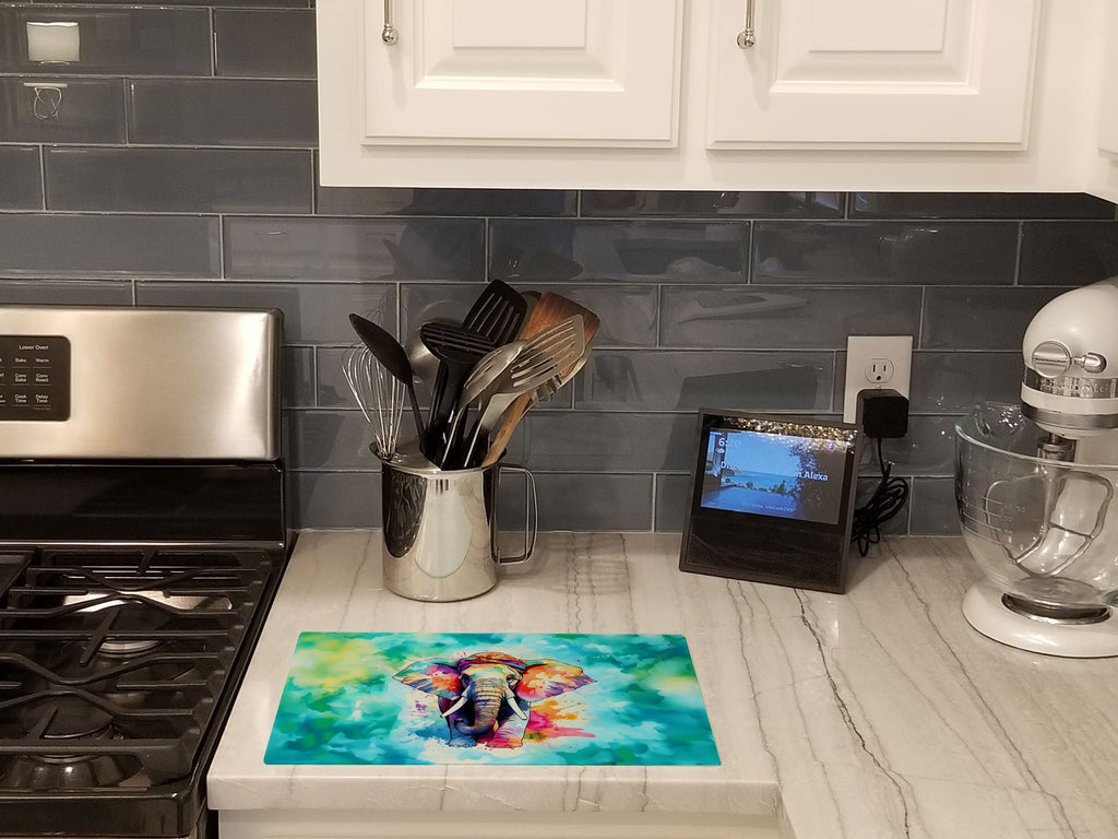 Hippie Animal Elephant Cutting Board Tempered Glass Kitchen Cutting Surface, Heat Resistant Chopping, Non-Slip Feet, Food Prep & Serving