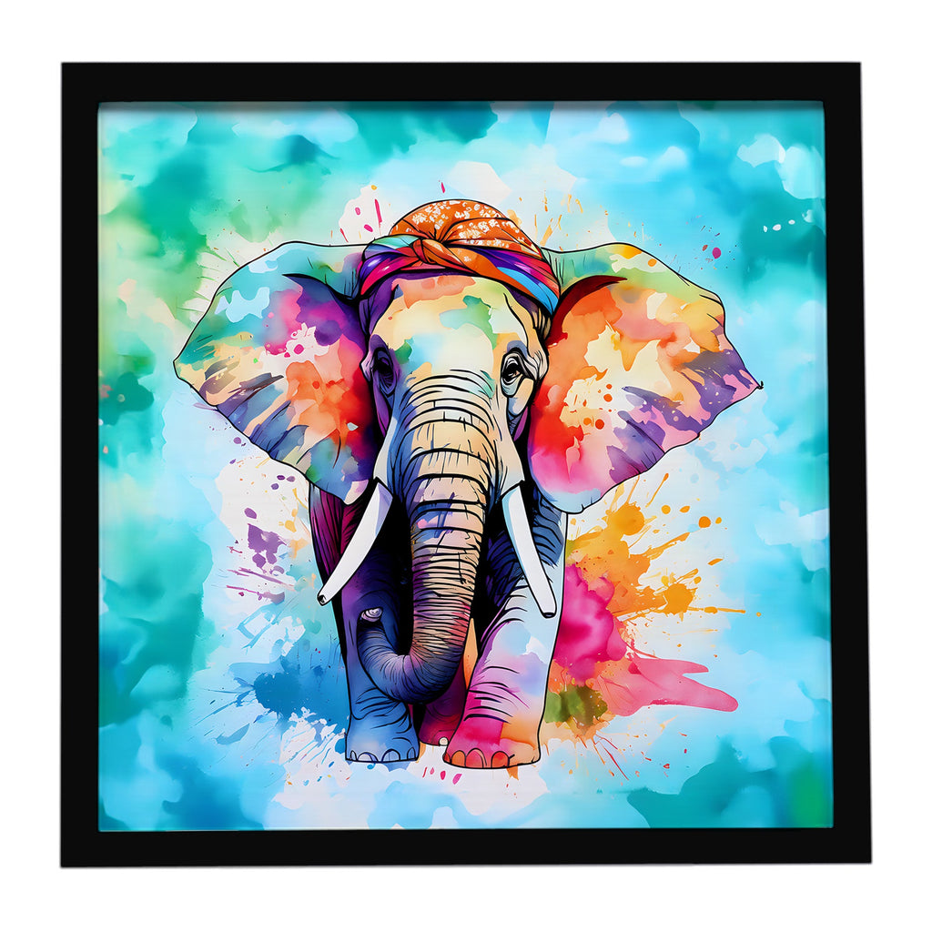 Hippie Animal Elephant Framed Metal Print Bathroom, Kitchen, Office, Home Decor Wall Art Ready to Hang, Square, 8X8