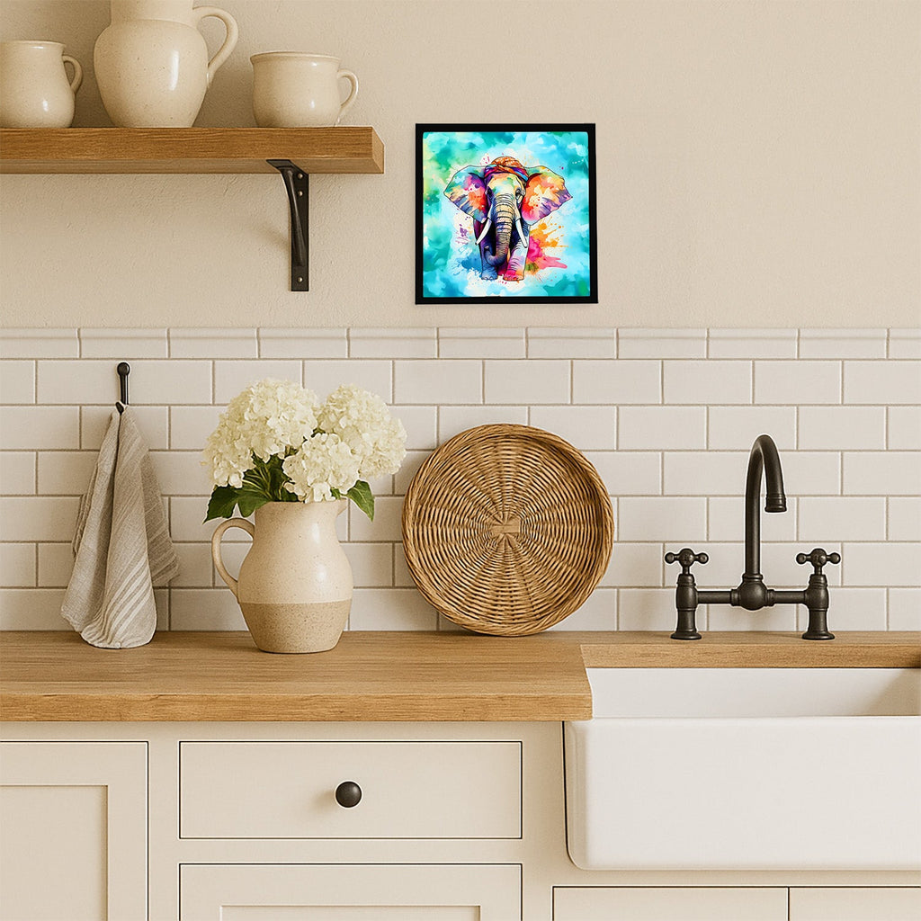 Hippie Animal Elephant Framed Metal Print Bathroom, Kitchen, Office, Home Decor Wall Art Ready to Hang, Square, 8X8