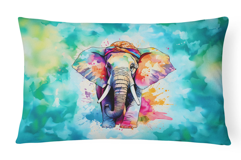 Hippie Animal Elephant Decorative Throw Pillow 12x16 Indoor Outdoor Accent Cushion, Fabric Cover with Insert for Sofa, Bed, Porch & Living Room