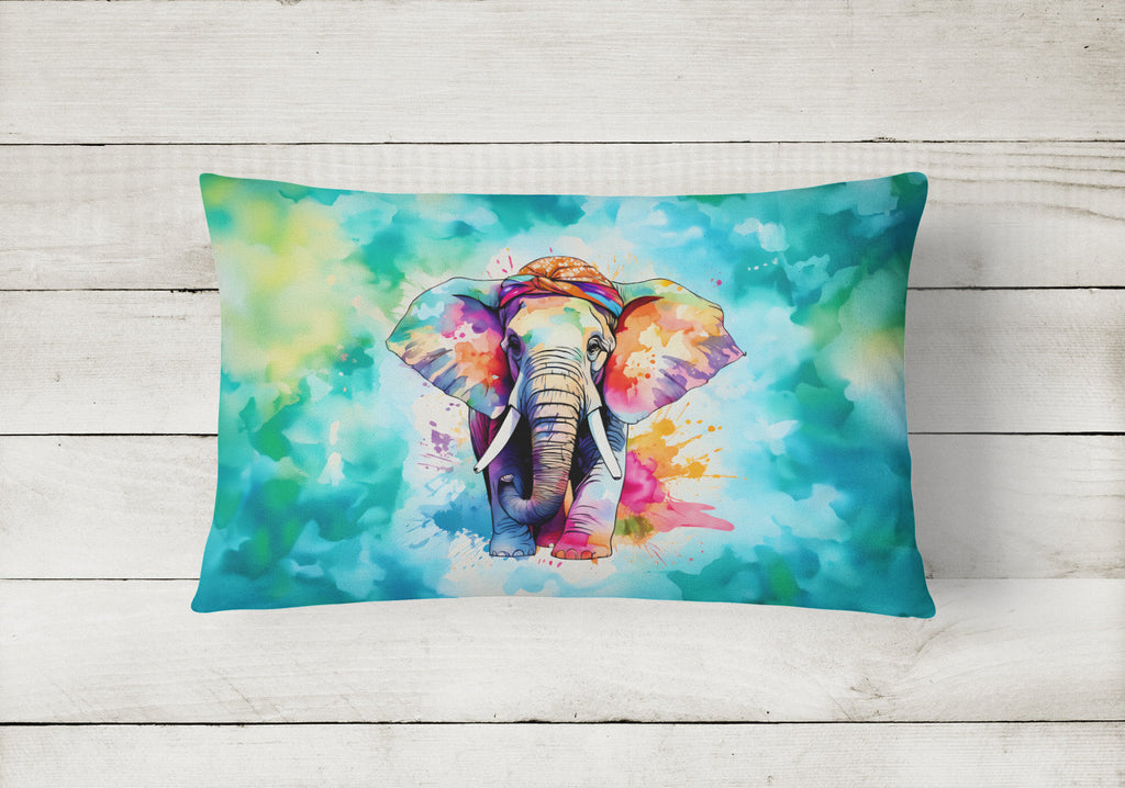 Hippie Animal Elephant Decorative Throw Pillow 12x16 Indoor Outdoor Accent Cushion, Fabric Cover with Insert for Sofa, Bed, Porch & Living Room