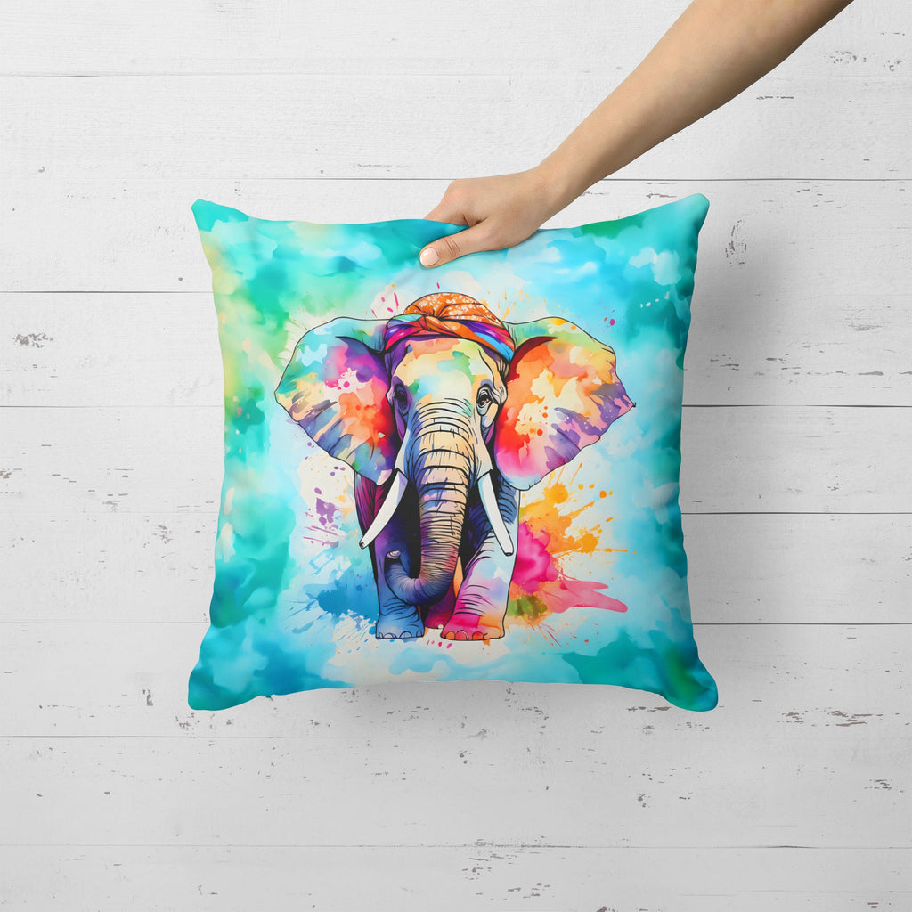 Hippie Animal Elephant Decorative Throw Pillow 18x18 Indoor Outdoor Accent Cushion, Fabric Cover with Insert for Sofa, Bed, Porch & Living Room
