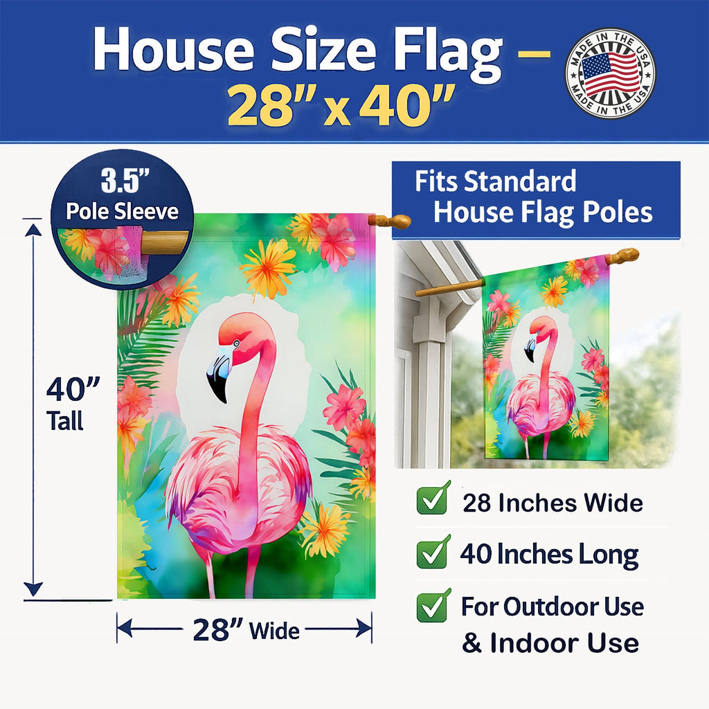 Hippie Animal Flamingo House Flag 28x40 Porch Sleeve Pole Decorative Outside Yard Banner Artwork Wall Hanging, Polyester