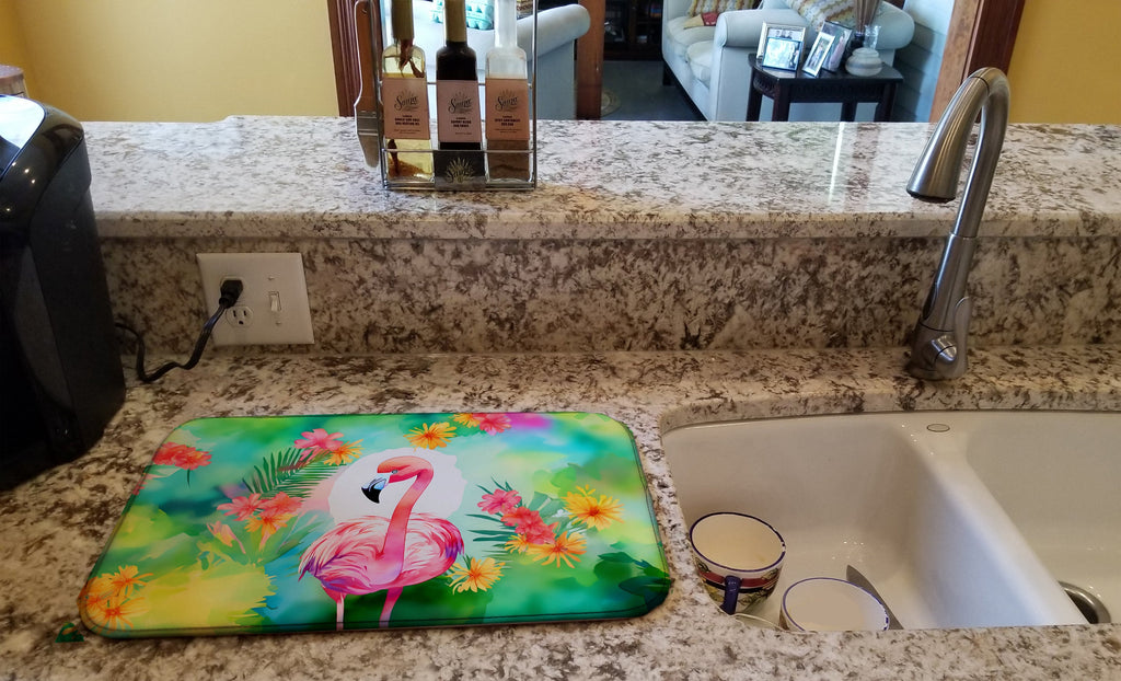 Hippie Animal Flamingo Dish Drying Mat Absorbent Dish Drying Mat Pad for Kitchen Counter Dish Drainer Mat for Countertop, 14 x 21", Multicolor