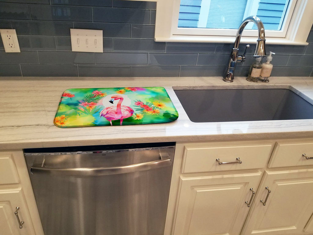Hippie Animal Flamingo Dish Drying Mat Absorbent Dish Drying Mat Pad for Kitchen Counter Dish Drainer Mat for Countertop, 14 x 21", Multicolor