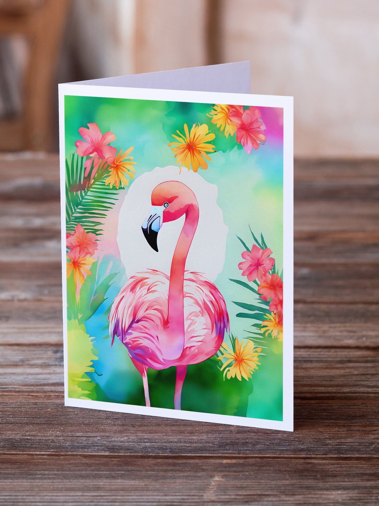 Hippie Animal Flamingo Greeting Cards Pack of 8 Blank Cards with Envelopes Whimsical A7 Size 5x7