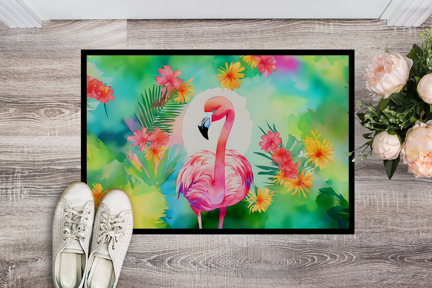 Hippie Animal Flamingo Doormat Indoor Outdoor 24H X 36W Front Door Mat Rugs for Entryway, Non Slip Washable Low Pile,