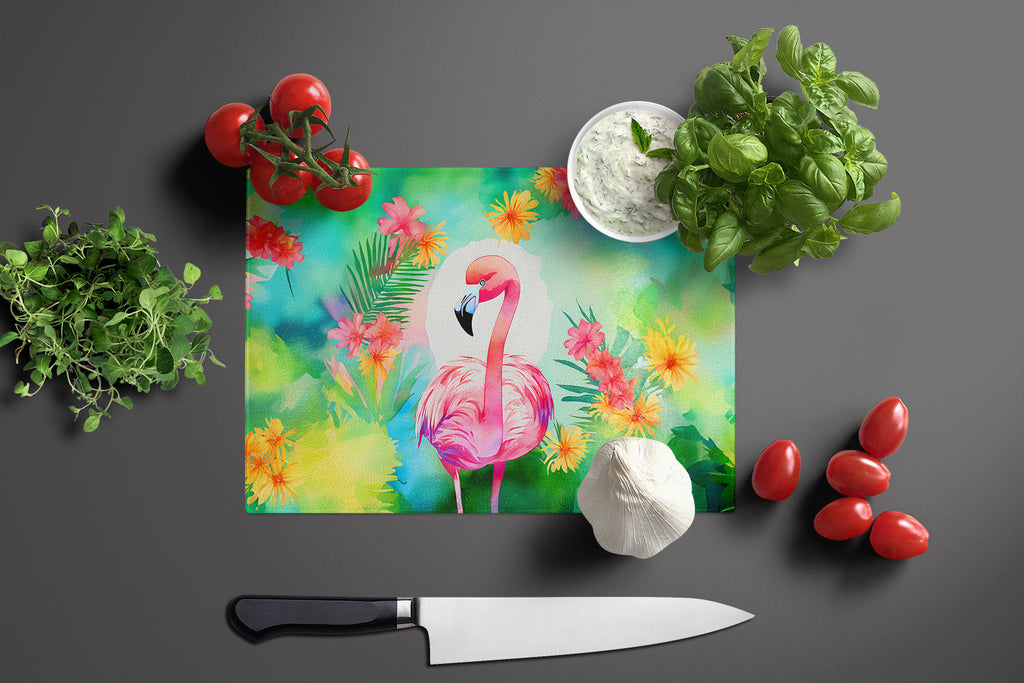 Hippie Animal Flamingo Cutting Board Tempered Glass Kitchen Cutting Surface, Heat Resistant Chopping, Non-Slip Feet, Food Prep & Serving