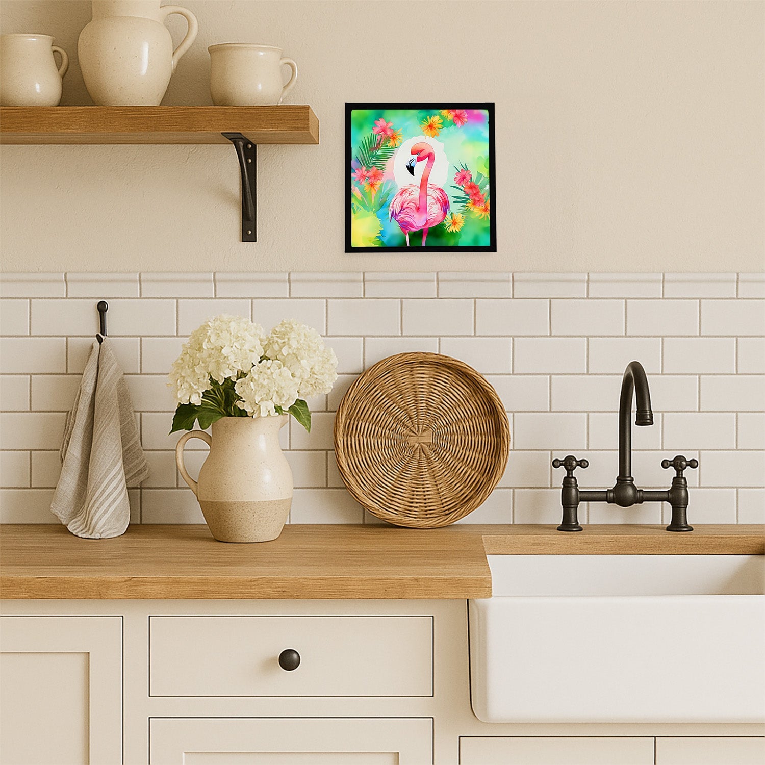 Hippie Animal Flamingo Framed Metal Print Bathroom, Kitchen, Office, Home Decor Wall Art Ready to Hang, Square, 8X8