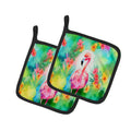 Hippie Animal Flamingo Pot Holder Set of 2 Heat Resistant Quilted Hot Pads 7.5 x 7.5 Inch, Insulated Kitchen Trivets for Cooking & Baking