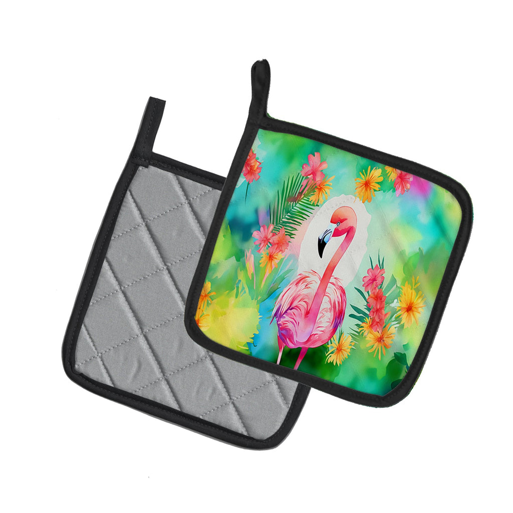 Hippie Animal Flamingo Pot Holder Set of 2 Heat Resistant Quilted Hot Pads 7.5 x 7.5 Inch, Insulated Kitchen Trivets for Cooking & Baking