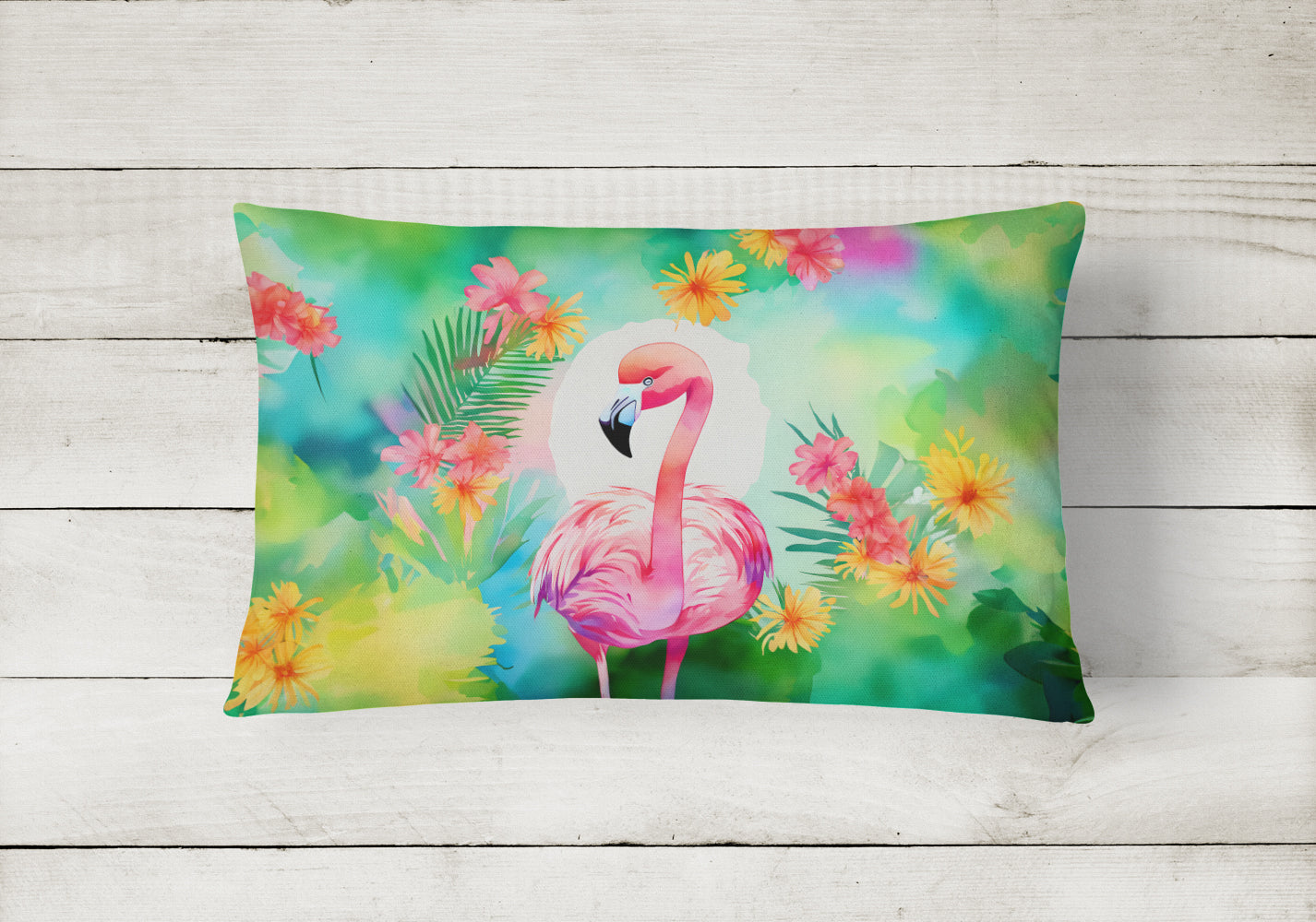 Hippie Animal Flamingo Decorative Throw Pillow 12x16 Indoor Outdoor Accent Cushion, Fabric Cover with Insert for Sofa, Bed, Porch & Living Room