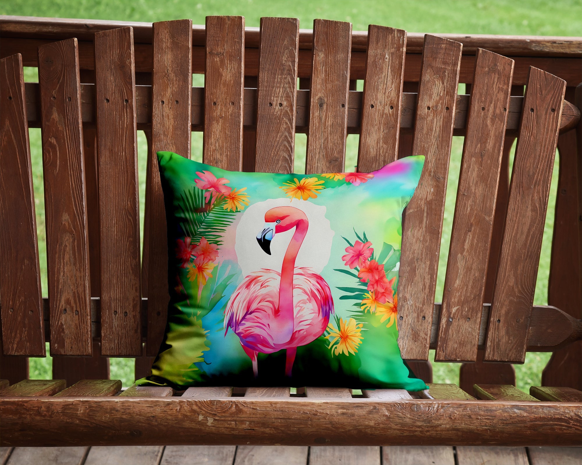 Hippie Animal Flamingo Decorative Throw Pillow 14x14 Indoor Outdoor Accent Cushion, Fabric Cover with Insert for Sofa, Bed, Porch & Living Room