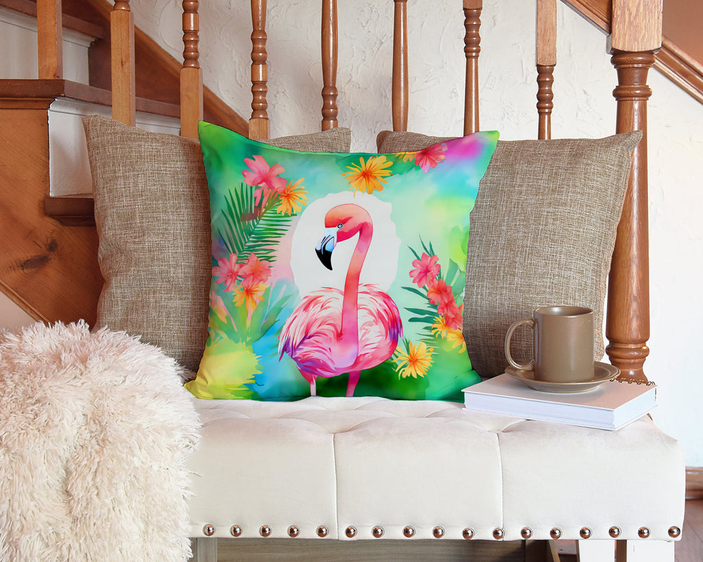Hippie Animal Flamingo Decorative Throw Pillow 14x14 Indoor Outdoor Accent Cushion, Fabric Cover with Insert for Sofa, Bed, Porch & Living Room