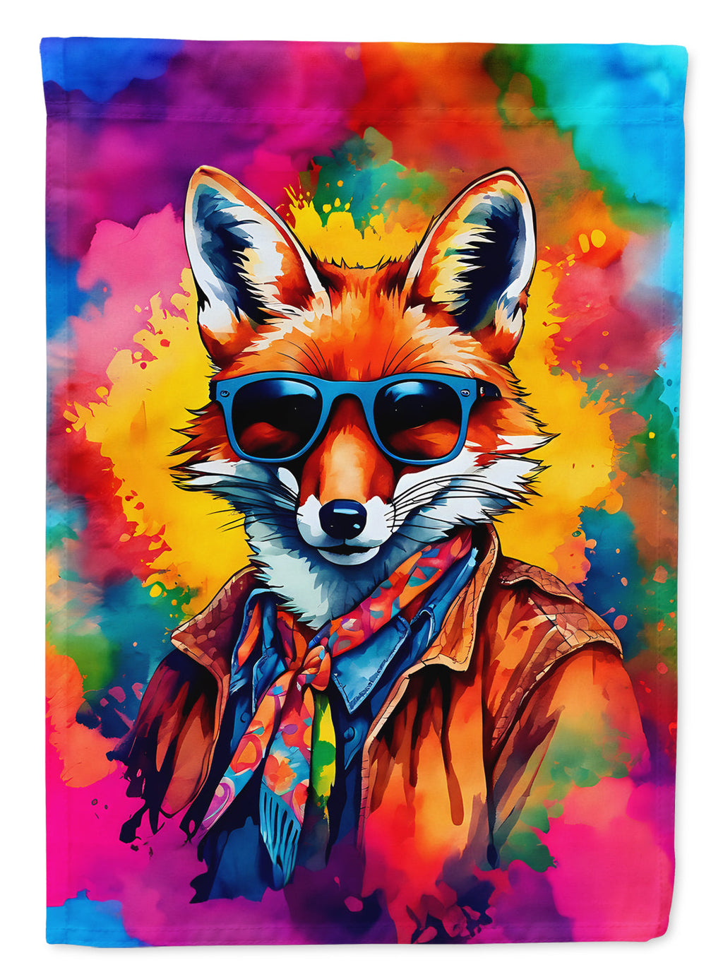 Hippie Animal Fox House Flag 28x40 Porch Sleeve Pole Decorative Outside Yard Banner Artwork Wall Hanging, Polyester
