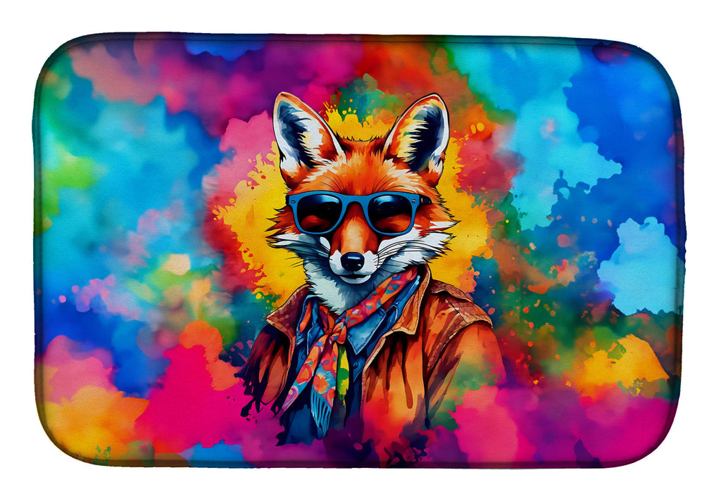Hippie Animal Fox Dish Drying Mat Absorbent Dish Drying Mat Pad for Kitchen Counter Dish Drainer Mat for Countertop, 14 x 21", Multicolor