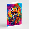 Hippie Animal Fox Greeting Cards Pack of 8 Blank Cards with Envelopes Whimsical A7 Size 5x7