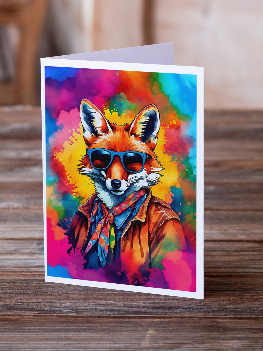Hippie Animal Fox Greeting Cards Pack of 8 Blank Cards with Envelopes Whimsical A7 Size 5x7