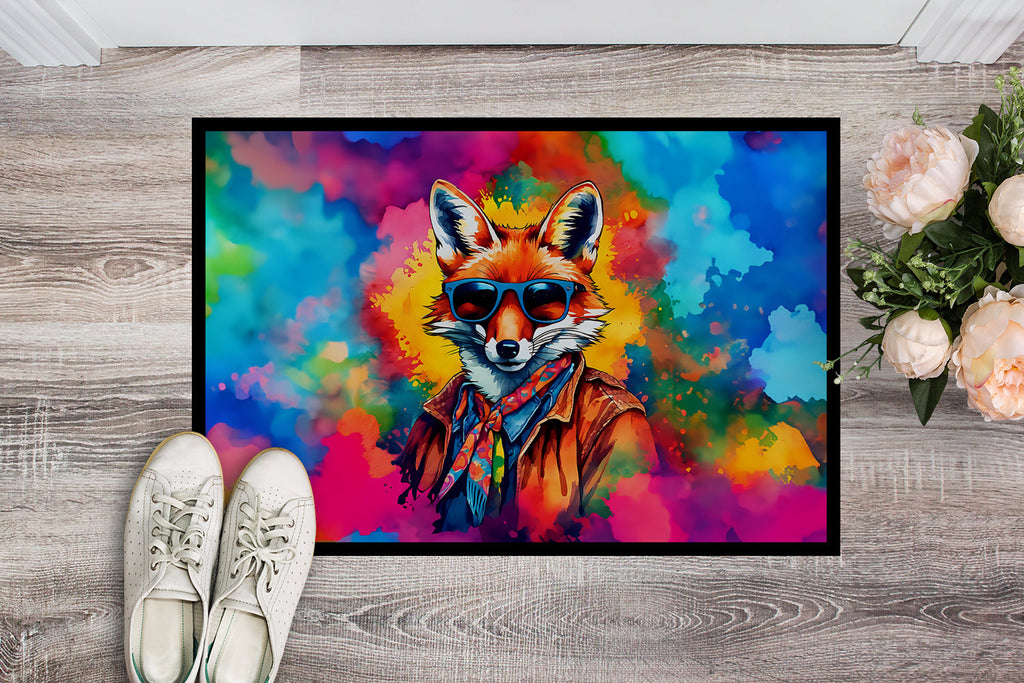Hippie Animal Fox Doormat Indoor Outdoor 18H X 27W Front Door Mat Rugs for Entryway, Non Slip Washable