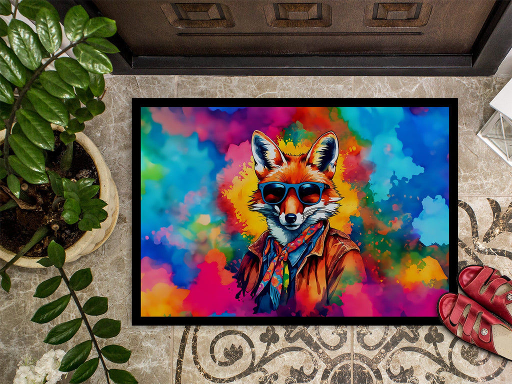 Hippie Animal Fox Doormat Indoor Outdoor 18H X 27W Front Door Mat Rugs for Entryway, Non Slip Washable