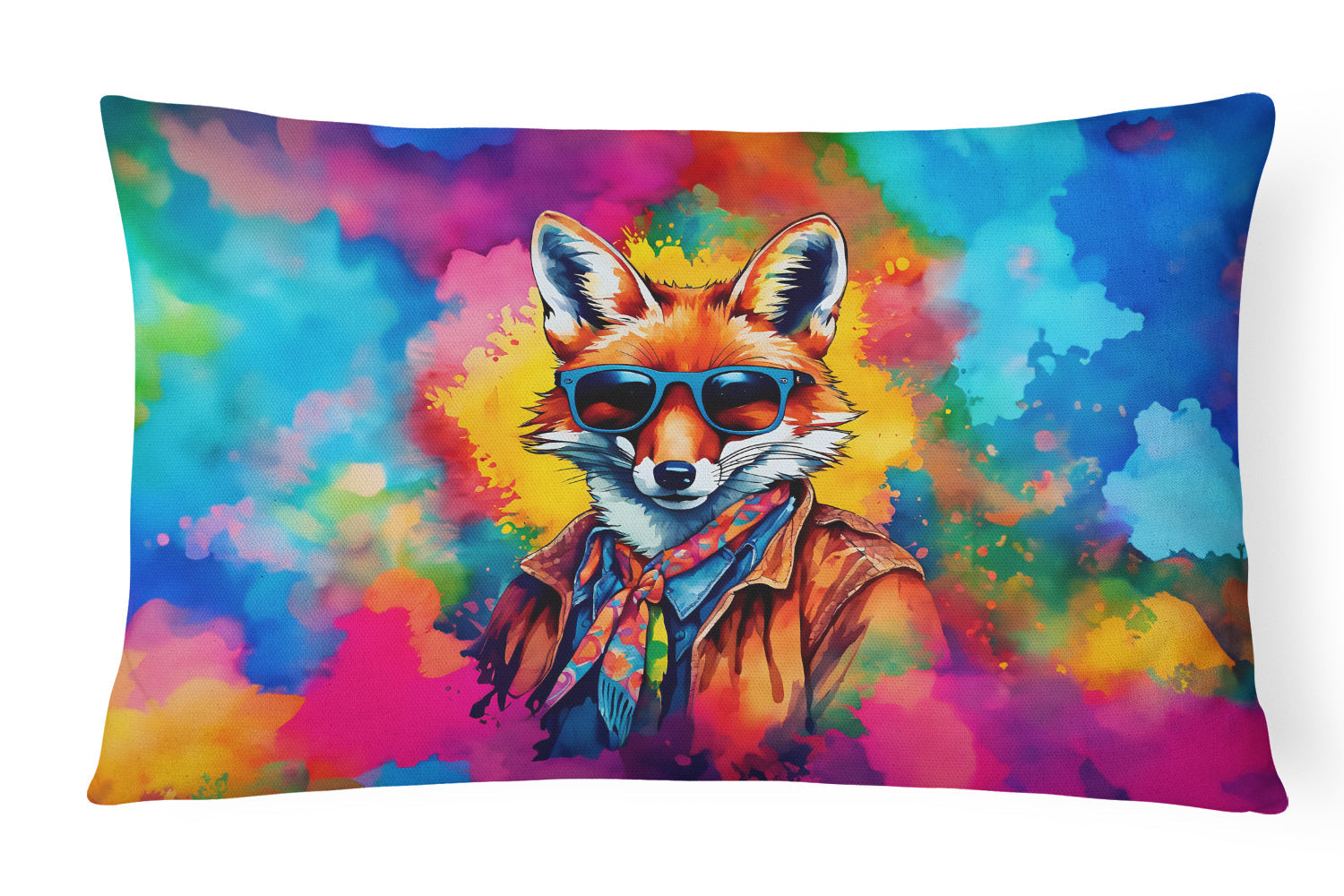 Hippie Animal Fox Decorative Throw Pillow 12x16 Indoor Outdoor Accent Cushion, Fabric Cover with Insert for Sofa, Bed, Porch & Living Room