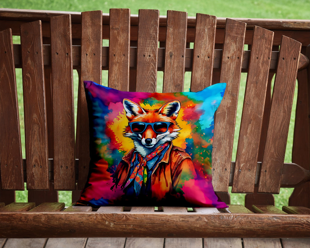 Hippie Animal Fox Decorative Throw Pillow 14x14 Indoor Outdoor Accent Cushion, Fabric Cover with Insert for Sofa, Bed, Porch & Living Room