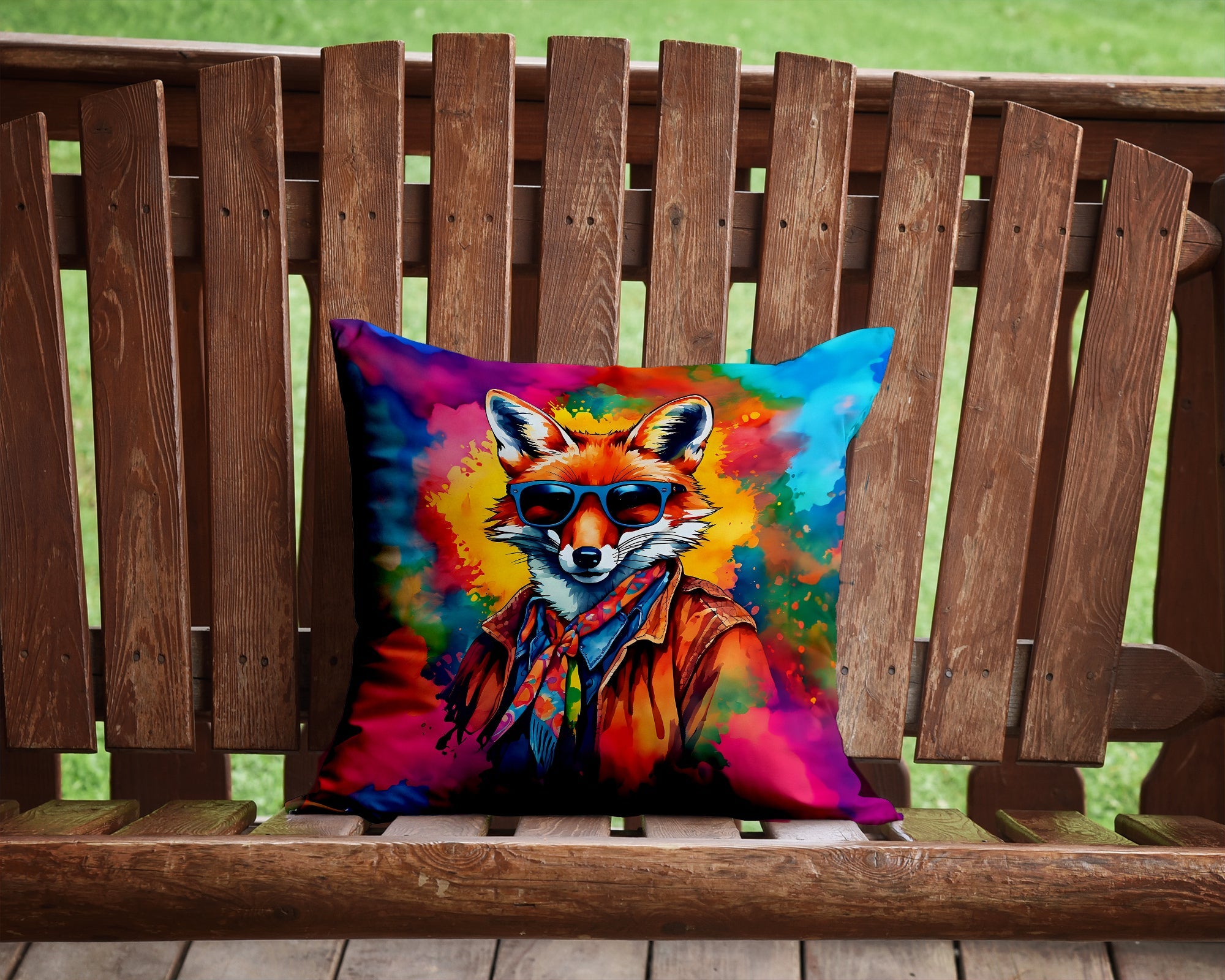 Hippie Animal Fox Decorative Throw Pillow 14x14 Indoor Outdoor Accent Cushion, Fabric Cover with Insert for Sofa, Bed, Porch & Living Room