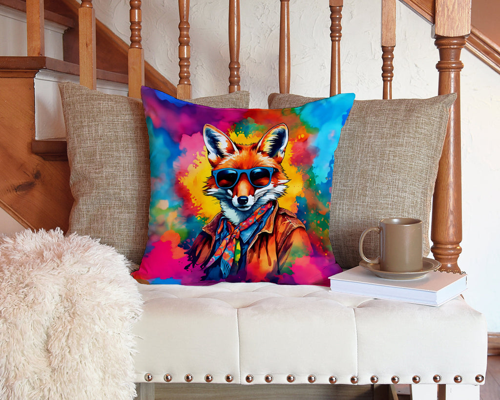 Hippie Animal Fox Decorative Throw Pillow 14x14 Indoor Outdoor Accent Cushion, Fabric Cover with Insert for Sofa, Bed, Porch & Living Room