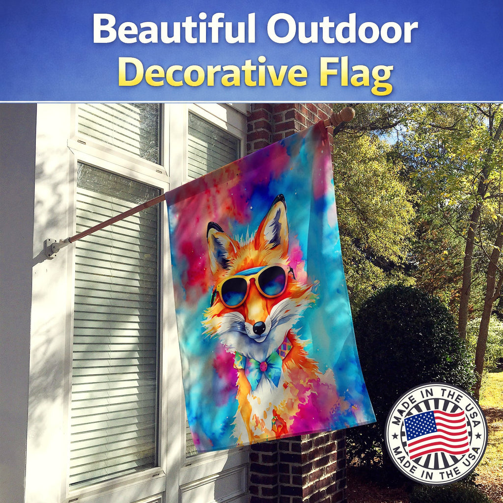 Hippie Animal Fox House Flag 28x40 Porch Sleeve Pole Decorative Outside Yard Banner Artwork Wall Hanging, Polyester