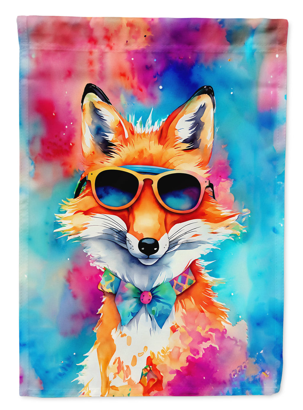 Hippie Animal Fox House Flag 28x40 Porch Sleeve Pole Decorative Outside Yard Banner Artwork Wall Hanging, Polyester