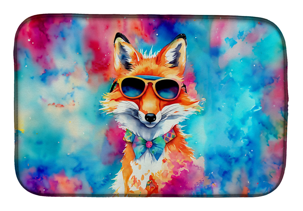 Hippie Animal Fox Dish Drying Mat Absorbent Dish Drying Mat Pad for Kitchen Counter Dish Drainer Mat for Countertop, 14 x 21", Multicolor