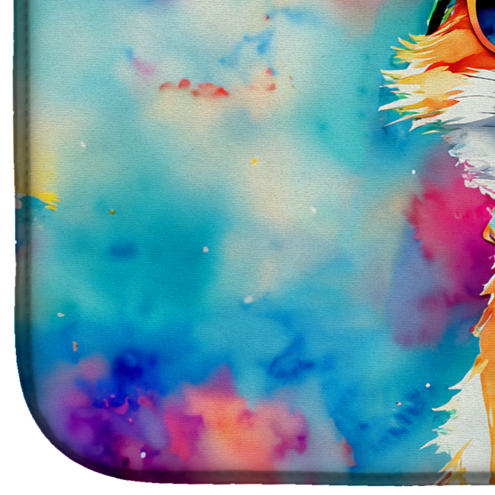 Hippie Animal Fox Dish Drying Mat Absorbent Dish Drying Mat Pad for Kitchen Counter Dish Drainer Mat for Countertop, 14 x 21", Multicolor