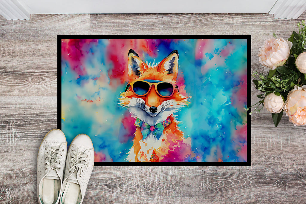 Hippie Animal Fox Doormat Indoor Outdoor 24H X 36W Front Door Mat Rugs for Entryway, Non Slip Washable Low Pile,