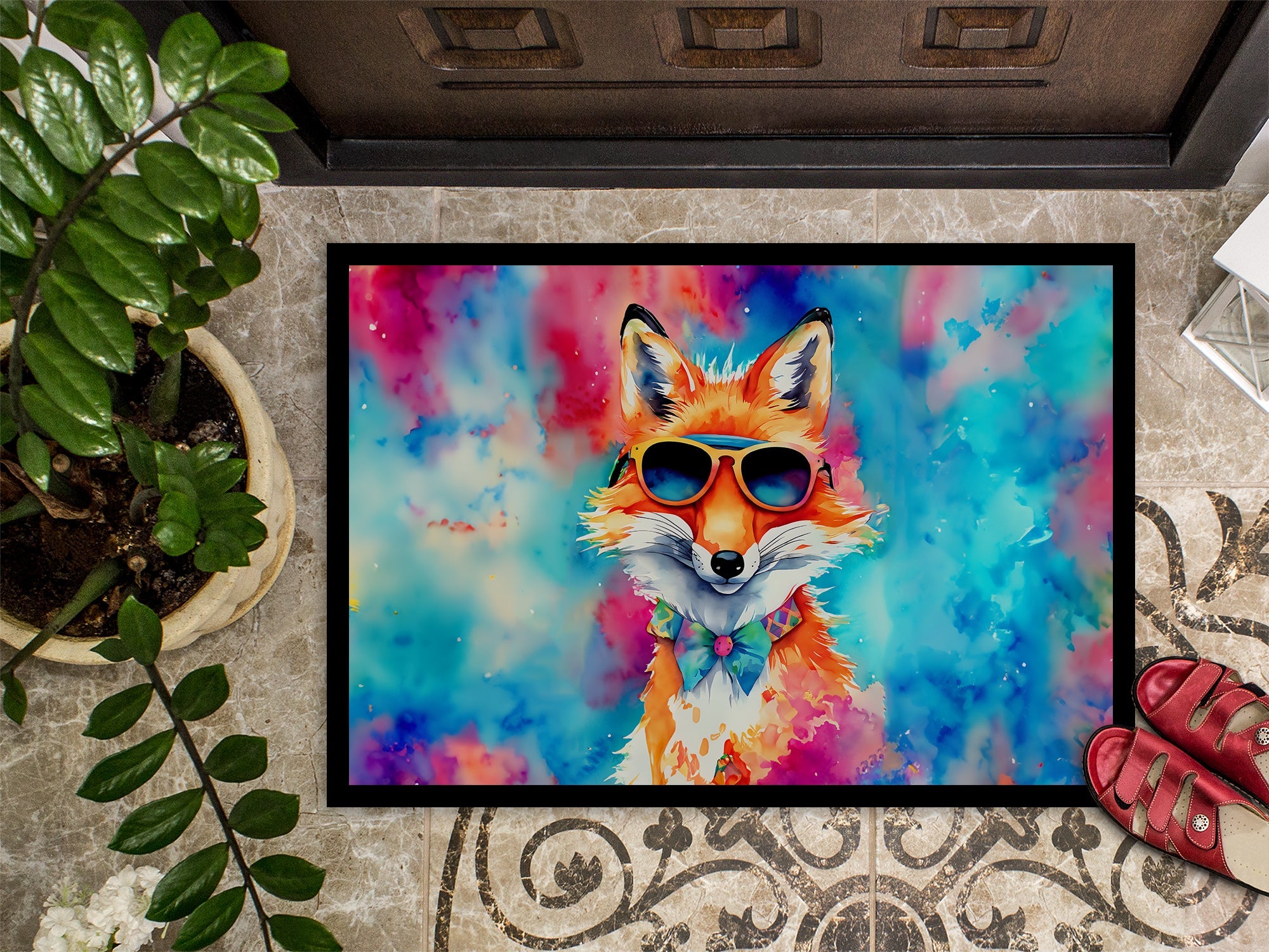 Hippie Animal Fox Doormat Indoor Outdoor 18H X 27W Front Door Mat Rugs for Entryway, Non Slip Washable