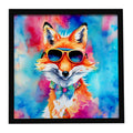 Hippie Animal Fox Framed Metal Print Bathroom, Kitchen, Office, Home Decor Wall Art Ready to Hang, Square, 8X8