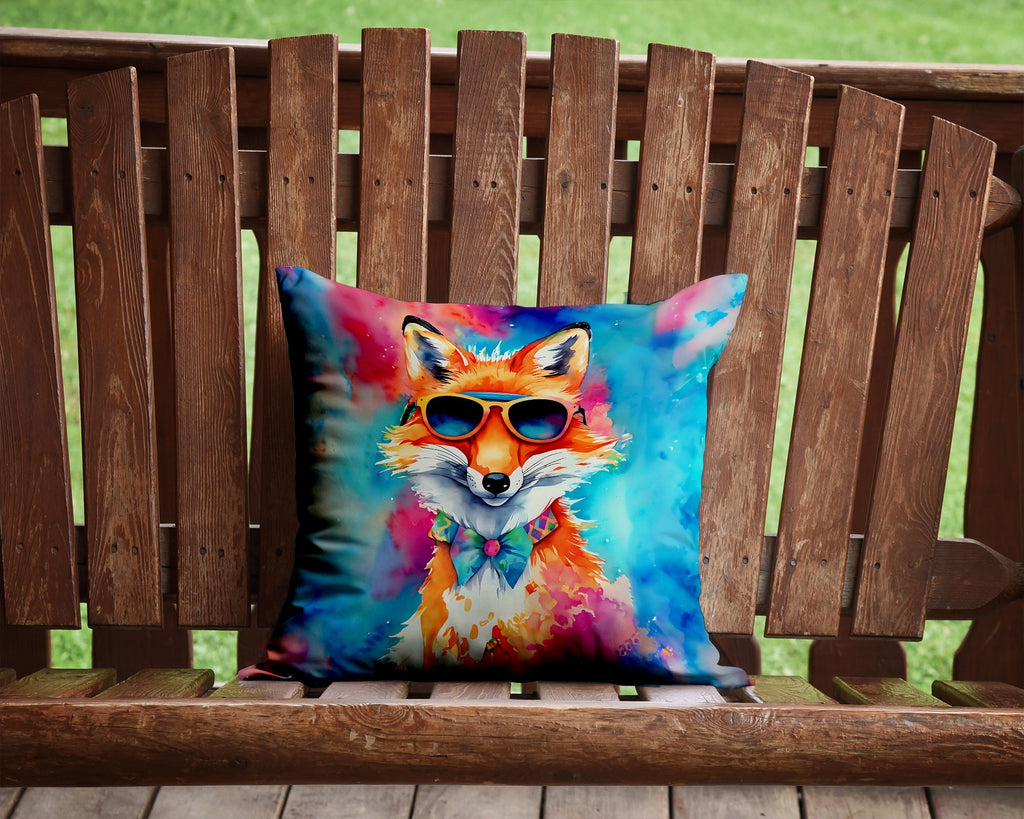 Hippie Animal Fox Decorative Throw Pillow 14x14 Indoor Outdoor Accent Cushion, Fabric Cover with Insert for Sofa, Bed, Porch & Living Room