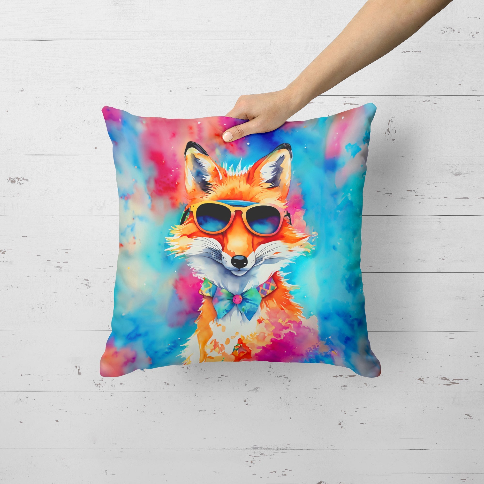 Hippie Animal Fox Decorative Throw Pillow 18x18 Indoor Outdoor Accent Cushion, Fabric Cover with Insert for Sofa, Bed, Porch & Living Room