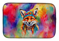 Hippie Animal Fox Dish Drying Mat Absorbent Dish Drying Mat Pad for Kitchen Counter Dish Drainer Mat for Countertop, 14 x 21", Multicolor