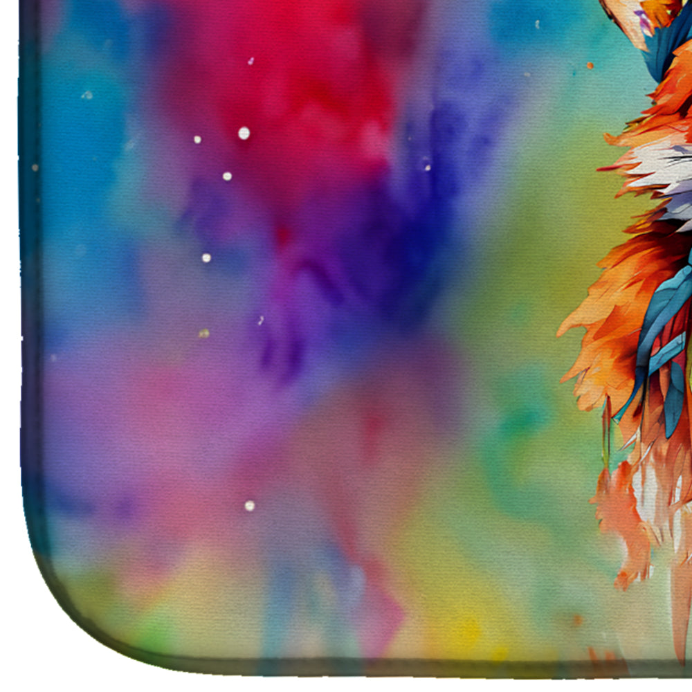 Hippie Animal Fox Dish Drying Mat Absorbent Dish Drying Mat Pad for Kitchen Counter Dish Drainer Mat for Countertop, 14 x 21", Multicolor