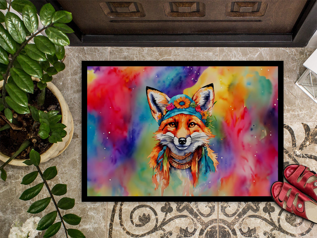 Hippie Animal Fox Doormat Indoor Outdoor 24H X 36W Front Door Mat Rugs for Entryway, Non Slip Washable Low Pile,