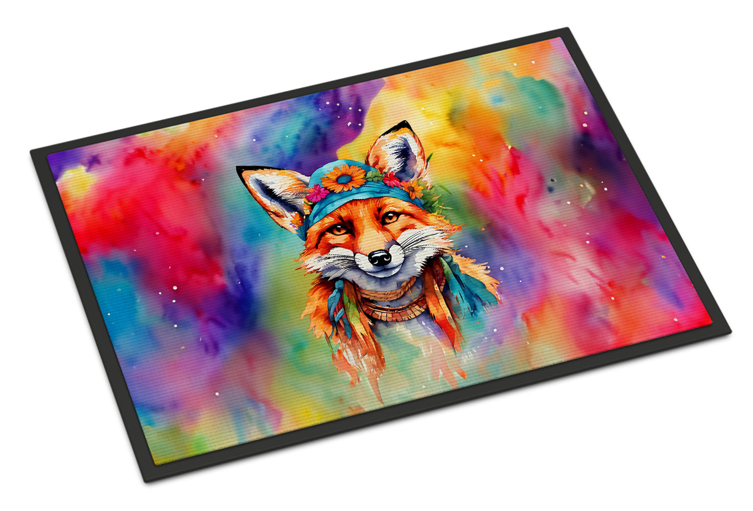 Hippie Animal Fox Doormat Indoor Outdoor 18H X 27W Front Door Mat Rugs for Entryway, Non Slip Washable
