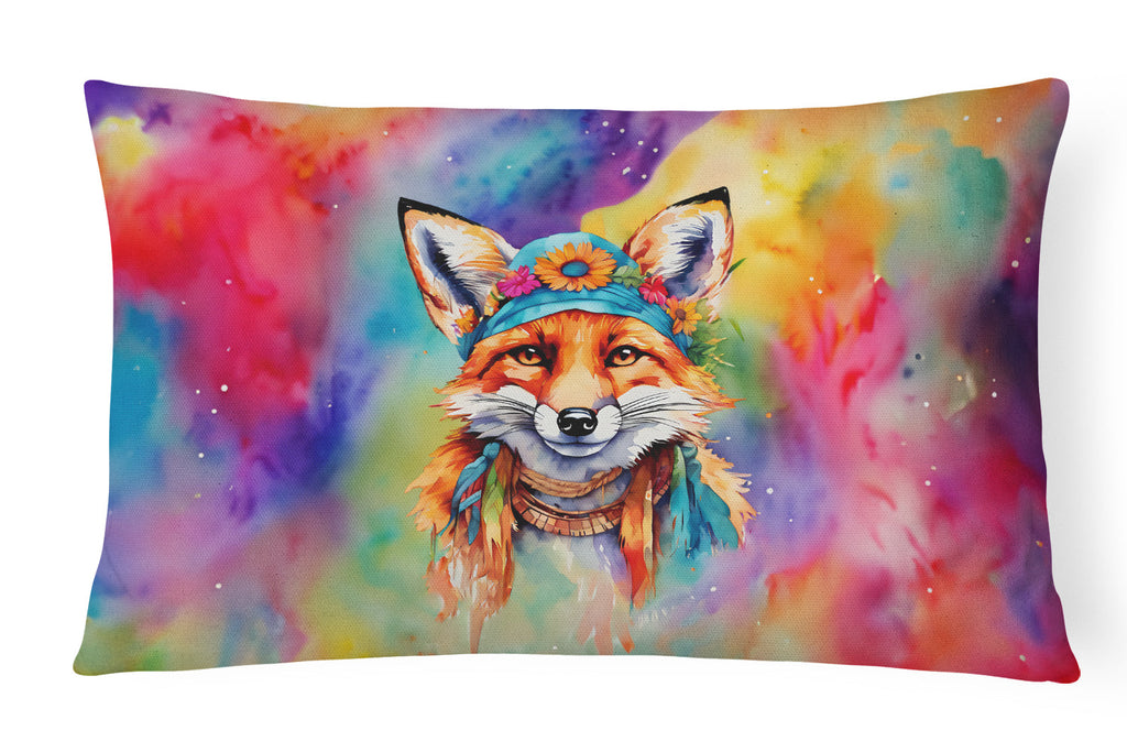 Hippie Animal Fox Decorative Throw Pillow 12x16 Indoor Outdoor Accent Cushion, Fabric Cover with Insert for Sofa, Bed, Porch & Living Room