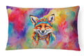 Hippie Animal Fox Decorative Throw Pillow 12x16 Indoor Outdoor Accent Cushion, Fabric Cover with Insert for Sofa, Bed, Porch & Living Room