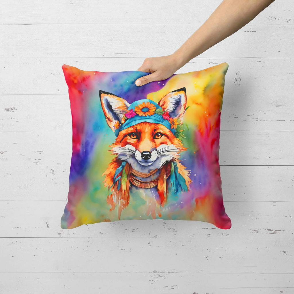Hippie Animal Fox Decorative Throw Pillow 18x18 Indoor Outdoor Accent Cushion, Fabric Cover with Insert for Sofa, Bed, Porch & Living Room