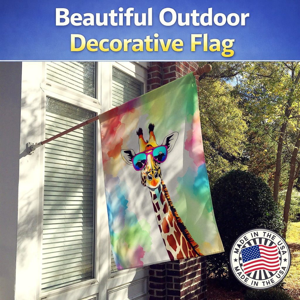 Hippie Animal Giraffe House Flag 28x40 Porch Sleeve Pole Decorative Outside Yard Banner Artwork Wall Hanging, Polyester