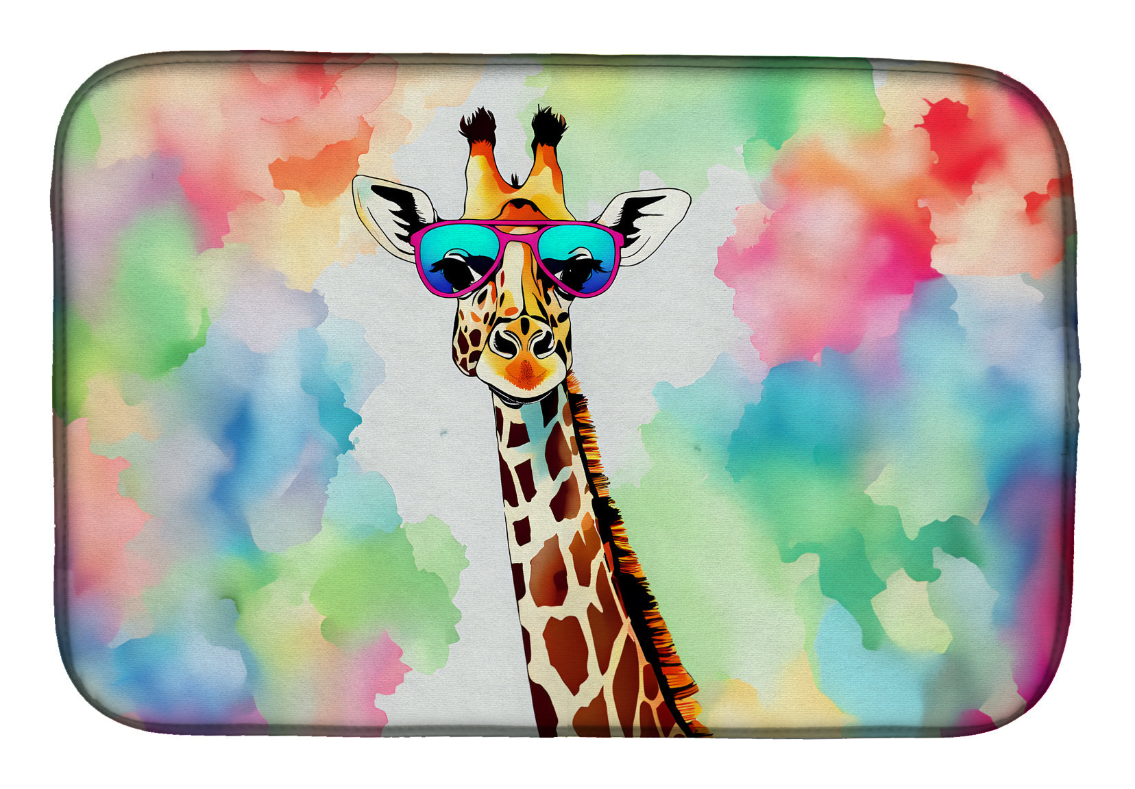 Hippie Animal Giraffe Dish Drying Mat Absorbent Dish Drying Mat Pad for Kitchen Counter Dish Drainer Mat for Countertop, 14 x 21", Multicolor