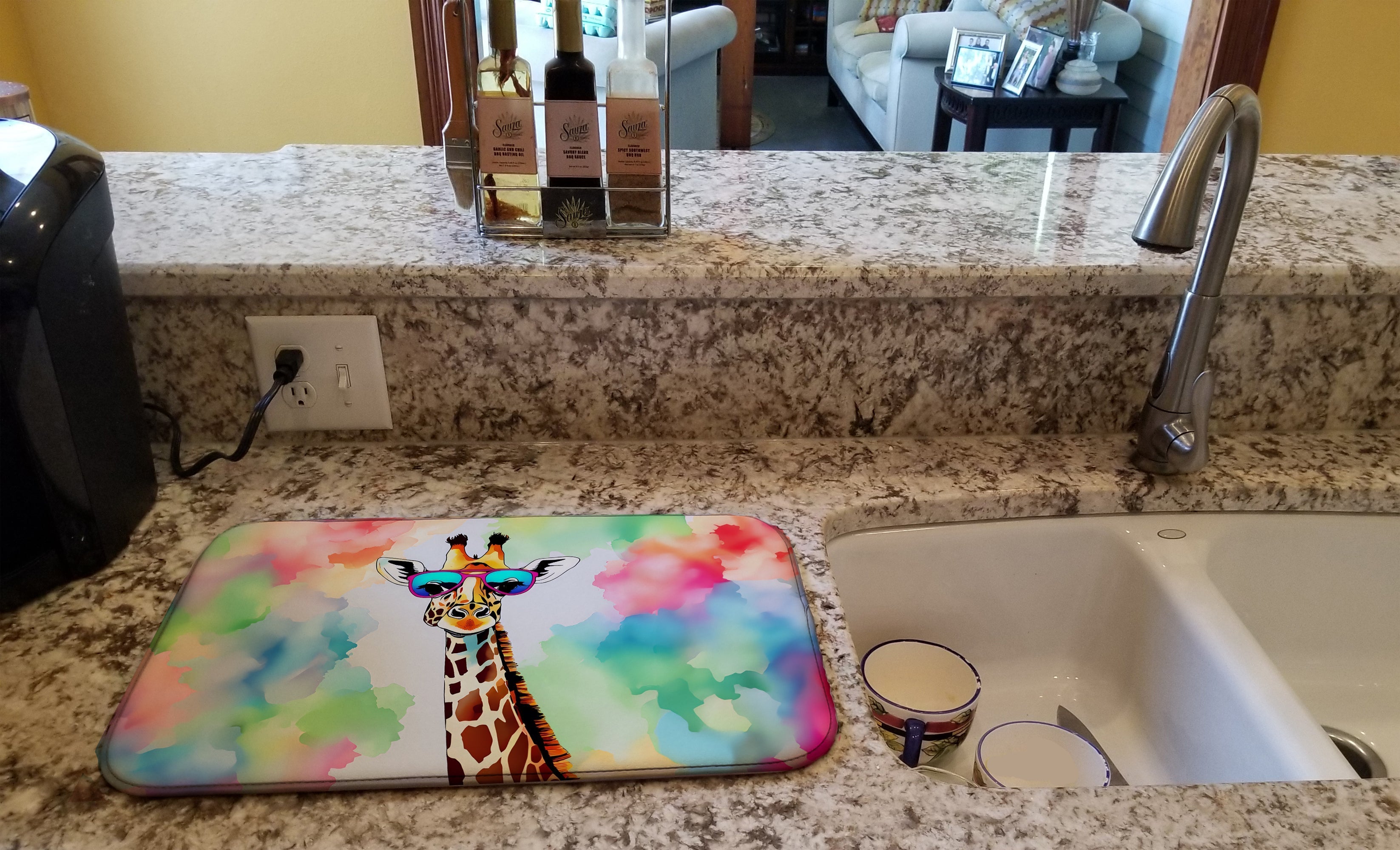 Hippie Animal Giraffe Dish Drying Mat Absorbent Dish Drying Mat Pad for Kitchen Counter Dish Drainer Mat for Countertop, 14 x 21", Multicolor