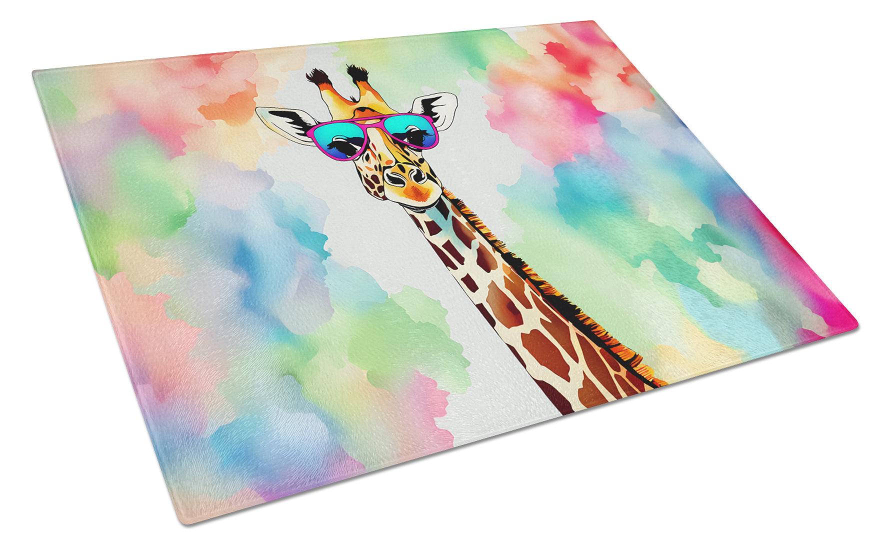 Hippie Animal Giraffe Cutting Board Tempered Glass Kitchen Cutting Surface, Heat Resistant Chopping, Non-Slip Feet, Food Prep & Serving
